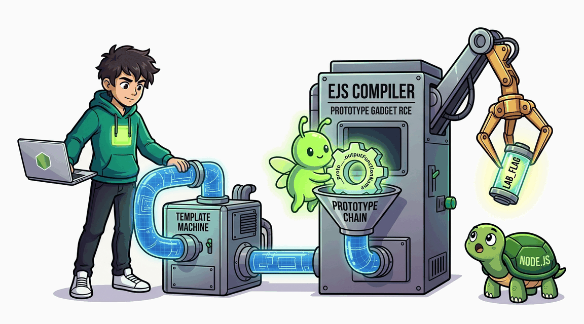 Обложка лабы: Prototype Pollution → RCE через гаджет в EJS