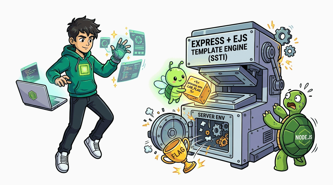 Обложка лабы: SSTI: внедрение JavaScript-кода в EJS-шаблон