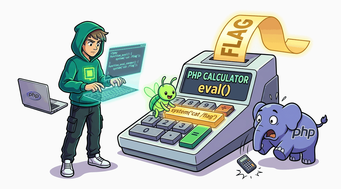 Обложка лабы: Code Injection через eval() в PHP-калькуляторе