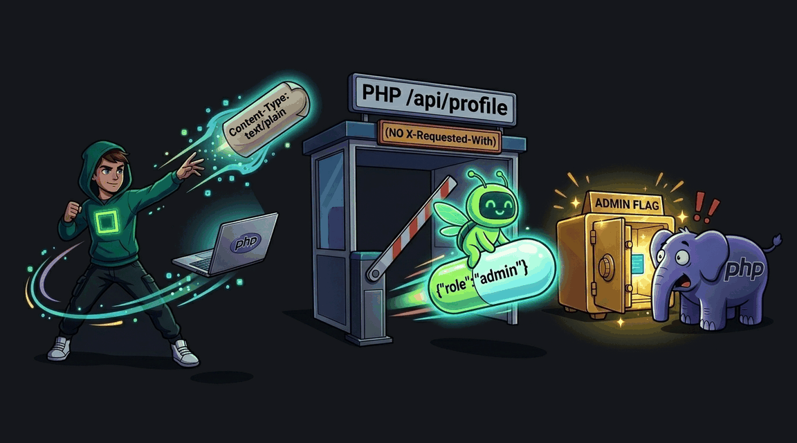 Обложка лабы: CSRF: JSON API без кастомного заголовка (PHP)
