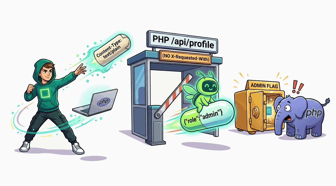 Обложка лабы: CSRF: JSON API без кастомного заголовка (PHP)