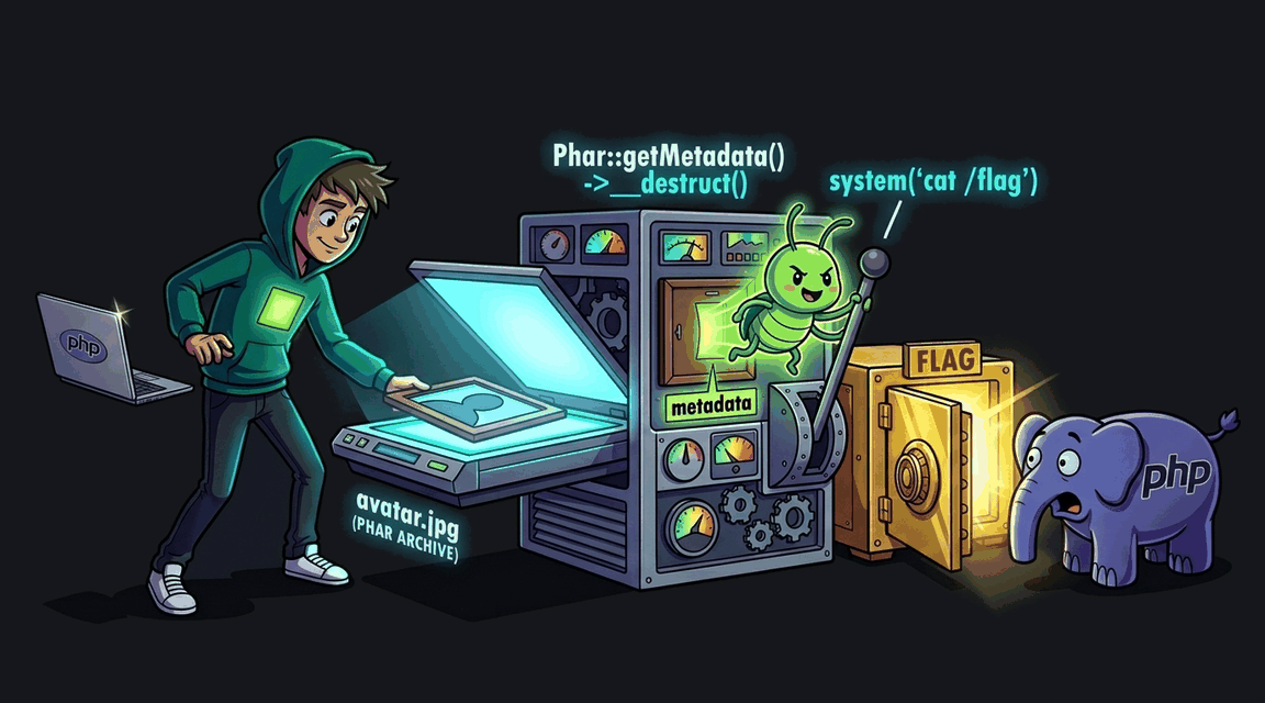 Обложка лабы: PHP Deserialization: Phar RCE через Phar::getMetadata()