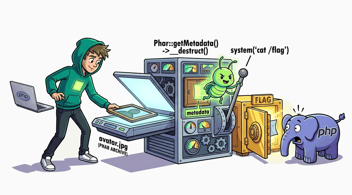 Обложка лабы: PHP Deserialization: Phar RCE через Phar::getMetadata()