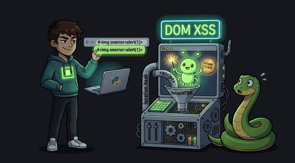 Обложка лабы: DOM XSS через location.hash и innerHTML